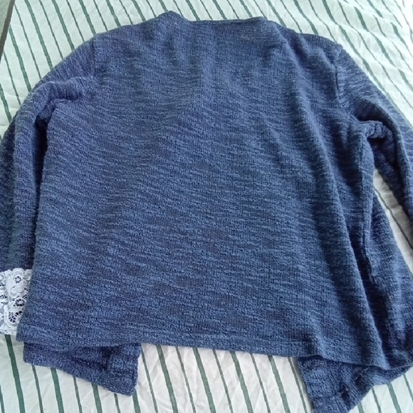 Womans L Aleesa W. Collection Blue Lace Trim Cardigan - Picture 7 of 7